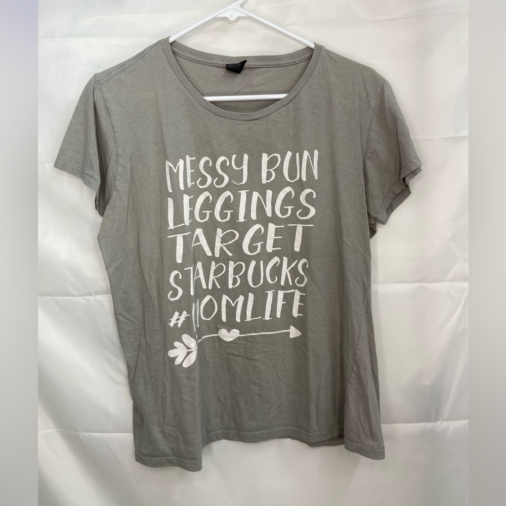 Anvil women’s gray white relaxed short sleeve coffee‎ mom cotton casual tshirt L